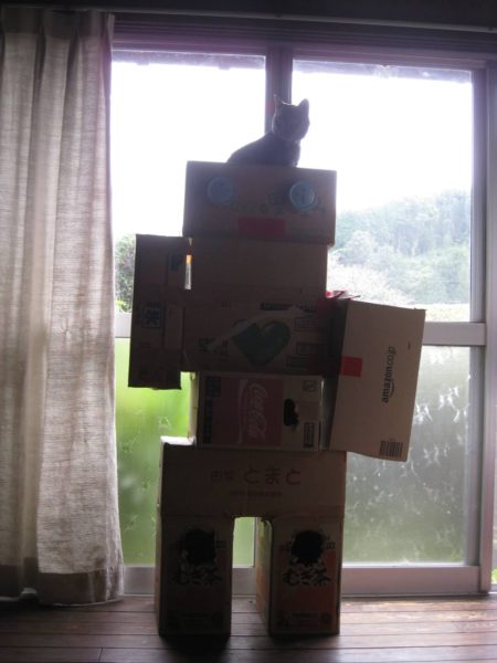 ダンボールで制作したキャットタワー、ロボット型