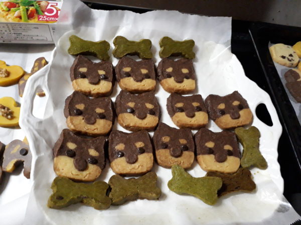 バレンタインデーに、“灰色猫サビ猫と黒柴犬のカワイイお尻アイスボックスクッキー”作ってみた。